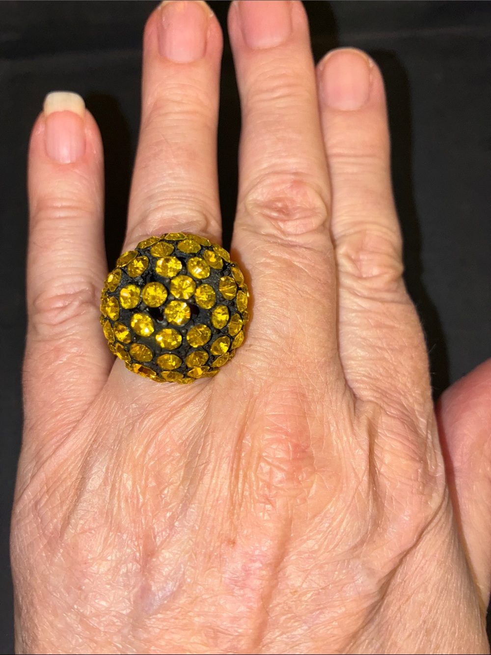 Yellow Crystal Dome Statement Stretch Ring